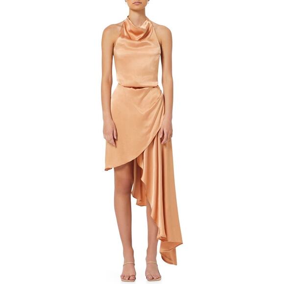 Elliatt Lambent Asymmetric Halter Dress Women's Large Camel Backless NWT - Picture 1 of 10